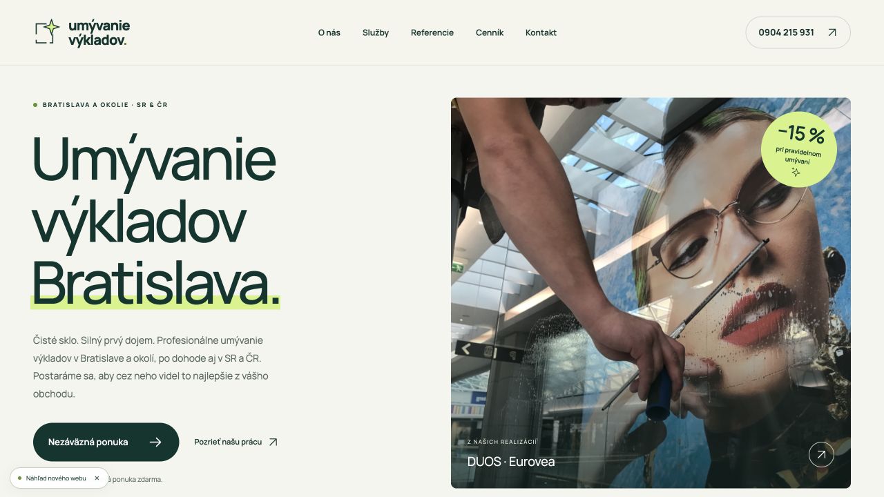 Zväčšený návrh webu Umývanie výkladov